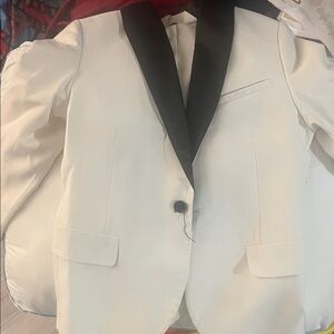 H&M Boys ivory Tuxedo Jacket with Black Satin Shawl Lapel